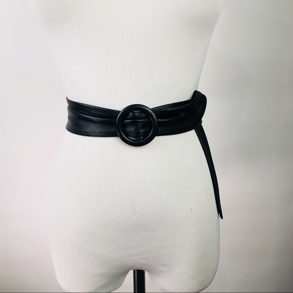 Accessories - Black Soft Leather Belt One Size 80s Vintage